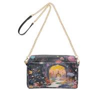 decor gift Bolso cruzado pequeño para mujer, piel vegana, misterioso, morado, escena del país de las maravillas, bolso casual con cremallera para mujer