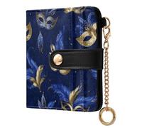 decor gift Cartera ligera y plegable para mujer, color azul profundo, con patrón de máscara, elegante, minimalista, de piel sintética, para mujer y niña