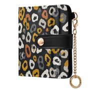 decor gift Cartera plegable clásica para mujer, diseño de leopardo, animales salvajes, gris, amarillo, elegante, de piel sintética, para mujer