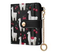 decor gift Cartera plegable de piel sintética para mujer, diseño de bayas de llama, color negro y rojo
