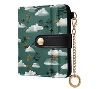decor gift Cartera plegable para mujer, diseño de isla de nube, color verde oliva, blanco, impermeable, de piel sintética, para hombres y mujeres