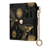 decor gift Cartera plegable pequeña para mujer, diseño de halcón salvaje, sol, negro, dorado, portátil, minimalista, de piel sintética, para mujeres, niños y niñas
