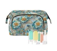 decor gift Estuche para cosméticos con cremallera, elegante flor azul y blanca (longword), bolsa de joyería para gran capacidad