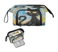 decor gift Estuche para lápices estilo Van Gogh, diseño de gato negro, gran capacidad, estuche rígido con cremallera para adolescentes, suministros de vuelta a la escuela, para lapices
