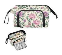 decor gift Estuche vintage con diseño de flores rosas y hojas verdes, estilo William Morris, estuche de gran capacidad con compartimento para cartuchos de primaria preparada para ninas