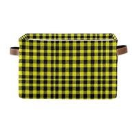 decor gift Juego de 2 cestas de almacenamiento plegables e impermeables a cuadros dorados amarillos y negros con asas resistentes, para estantes