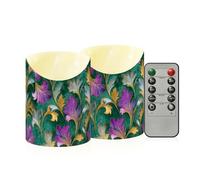 decor gift Juego de 2 velas falsas de cera parpadeante de moda, color verde, dorado y morado, de larga duración, funciona con pilas, para Navidad