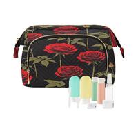 decor gift Neceser de viaje, esenciales, rosas rojas, arte floral (longword), bolsa de joyería para cosméticos y viajes
