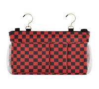 decor gift Organizador de almacenamiento para mesita de noche, color rojo claro y negro, con patrón a cuadros, bolsa colgante para cama de bebé, para libros, teléfonos móviles, llaves, organizador de