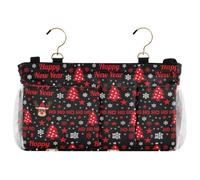 decor gift Organizador para mesita de noche, feliz año nuevo, copo de nieve, rojo y negro, organizador para cabeceros, literas, dormitorios, accesorios para literas