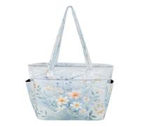 decor gift Simple Fresh Blue Flower Bloom - Bolsa de mano para mujer, plegable, para gimnasio, con múltiples bolsillos y compartimentos con cremallera, mochila escolar