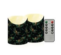 decor gift Velas de cera sin llama con temporizador de 2/4/6/8 horas de lujo, libélula verde, dorado, temporizador remoto, velas falsas de cera para escritorio de recepción de oficina