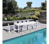 Decor Space Mesa extensible Barbados extensible para exterior y jardín, aluminio 165/215 cm (blanco, mesa 215/280 x 100 cm + 6 sillones)