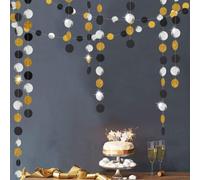 Decor365 Guirnalda de Puntos Circulares Dorados, serpentinas, decoración de Fiesta, banderines Colgantes Negros con Purpurina, decoración de cumpleaños, Boda, Año Nuevo, Gruaduation