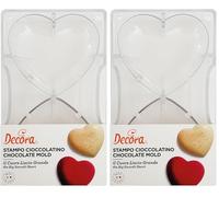 DECORA, 0050077 Molde para Chocolate en Forma de Corazón, en Policarbonato, 2 Cavidades de 91,5 X 101 mm, Ideal para Chocolates Brillantes y Crujientes, Empuñadura Ergonómica Patentada, Made in Italy