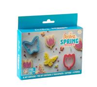 Decora 0255234 Set decorativo Primavera, 2 cortadores de pasta tulipán y mariposa y 4 plantillas decorativas, ideales para crear galletas decoradas tridimensionales, Made in Italy, paquete de 6