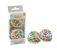 Decora 0339918 Paquete de 36 moldes Jurassic Dinosaurios Ø 50 x 32 mm, para hornear, presentar y regalar magdalenas, resisten hasta 220°, en cómodo blíster