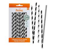 Decora 0350103 Paquete 80 PAJITAS DE Papel Bio Negro Y Blanco Ø 6 X 210 MM, Surtidos