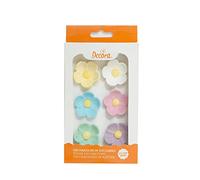 Decora 0500346 Flores grandes colores surtidos de azúcar, Hechas a mano con colorantes de extracción natural, Empaquetadas en blister, Ideales para decorar pasteles y dulces, Paquete de 6 unidades.