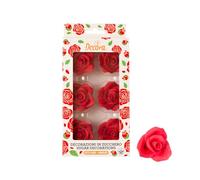 Decora 0500362 Rosas grandes de azúcar, 5 cm, rojas, Hechas a mano con colorantes de extracción natural, Empaquetadas en blister, Ideales para decorar pasteles y dulces, Paquete de 6 unidades