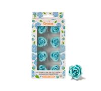 Decora 0500370 Rosas grandes de azúcar, 5 cm, azul, Hechas a mano con colorantes de extracción natural, Empaquetadas en blister, Ideales para decorar pasteles y dulces, Paquete de 6 unidades