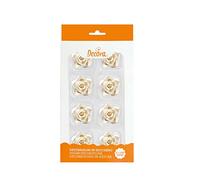 Decora 0500371 Rosas medianas de azúcar, 3,5 cm, blancas, Hechas a mano con colorantes de extracción natural, Empaquetadas en blister, Ideales para decorar pasteles y dulces, Paquete de 8 unidades.