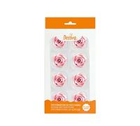 Decora 0500372 Rosas medianas de azúcar, 3,5 cm, rosa, Hechas a mano con colorantes de extracción natural, Empaquetadas en blister, Ideales para decorar pasteles y dulces, Paquete de 8 unidades.