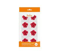 Decora 0500373 Rosas medianas de azúcar, 3,5 cm, rojas, Hechas a mano con colorantes de extracción natural, Empaquetadas en blister, Ideales para decorar pasteles y dulces, Paquete de 8 unidades.