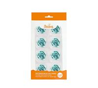 Decora 0500381 Rosas pequeñas de azúcar, 2 cm, azul, Hechas a mano con colorantes de extracción natural, Empaquetadas en blister, Ideales para decorar pasteles y dulces, Paquete de 8 unidades.