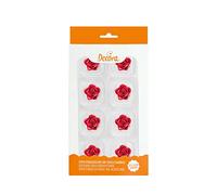 Decora 0500384 Rosas pequeñas de azúcar, 2 cm, rojas, Hechas a mano con colorantes de extracción natural, Empaquetadas en blister, Ideales para decorar pasteles y dulces, Paquete de 8 unidades.