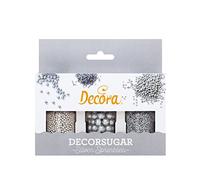 Decora 2082103 Decor Set de 85 g Perlas y palitos de azúcar plateados