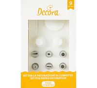 Decora 9 Pcs Starter Set for Piping Decoration, Stainless Steel, Silver, 17.5 x 11 x 5.5 cm