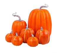 Decora tu hogar con el juego de calabazas artificiales de 7 piezas, perfecto para otoño, Acción de Gracias y Halloween (naranja)