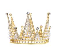 Decorac-ión De Pastel De Corona D-orada,Deco-ración De Fiesta De Feliz Cumpl-eaños, Cor-ona De- Reina, Deco-ración De Pastel -De B-oda, Perlas De Cristal Do-ado, Deco-ración D-e Pastel De Boda