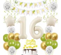 Decoración 16 Años Cumpleaños Niña - Globos Oro Blanco Verde, Chica Globo, Decoración para Tartas