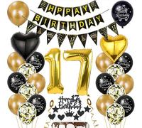 Decoración 17 Años Cumpleaños Oro Niño Niña Decoración Negros 17 Años Cumpleaños Globo 17 Oro Negro Decoración 17 Años Niña Cumpleaños Globos Oro Negro 17 Años Niño Topper Torta 17 años