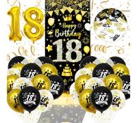 Decoración 18 Años Cumpleaños, Oro Negro Globos Fiesta Niño Niña, Pancarta