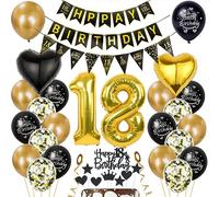 Decoración 18 Años Cumpleaños Oro Niño Niña Decoración Negros 18 Años Cumpleaños Globo 18 Oro Negro Decoración 18 Años Niña Cumpleaños Globos Oro Negro 18 Años Niño Topper Torta 18 años