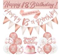 Decoracion 18 Cumpleaños Chica, 18pcs Decoración Cumpleaños Feliz con Helio Globos de Cumpleaños Rosa Dorado, Decoración Tartas Cumpleaños, Pancarta, Happy Birthday Decoracion para Chica Niña