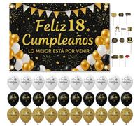 Decoración 18 Cumpleaños Completa 84 Piezas - Photocall Pancarta 18 Cumpleaños 110x80cm Fiesta 18 Años Chico Chica - 30 Globos Banner Telón Fondo Español - 12 Stickers - Adultos Cartel Celebración