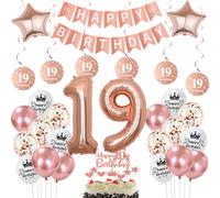 decoración 19 años cumpleaños niña, Rosa Oro globo 19 cumpleaños niña decoración cumpleaños 19 años niña globo,Happy 19th Birthday guirnalda banderola decoración cumpleaños 19 años chica globo