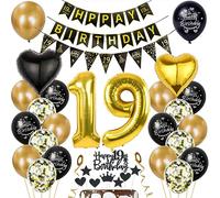 Decoración 19 Años Cumpleaños Oro Niño Niña Decoración Negros 19 Años Cumpleaños Globo 19 Oro Negro Decoración 19 Años Niña Cumpleaños Globos Oro Negro 19 Años Niño Topper Torta 19 años