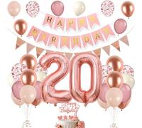 Decoración 20 Años en Oro Rosa para Cumpleaños de Mujeres y Chicas - Globos y Fiesta