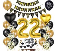 Decoración 22 Años Cumpleaños Oro Hombre Mujer Decoración Negros 22 Años Cumpleaños Globo 22 Oro Negro Decoración 22 Años Mujer Cumpleaños Globos Oro Negro 22 Años Hombre Topper Torta 22 años