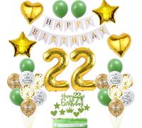 Decoración 22 Cumpleaños, Decoración Globos Mujer 22 Años Oro Verde, Decoración para Tartas 22 Años, Globos de cumpleaños 22 Años, 22 Años Decoracion Cumpleaños, Decoracion cumpleaños 22 Hombre Mujer