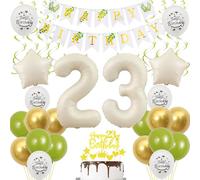 Decoración 23 Años Cumpleaños Mujer - Globos Oro Blanco Verde, Decoración para Tartas, Niña