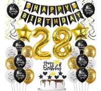 Decoracion 28 años cumpleaños Hombre Mujer, Globos 28 cumpleaños oro negro, Decoracion cumpleaños 28 años Hombre globos, Decoracion tarta 28 cumpleaños Hombre Globos cumpleaños 28 años Mujer Deco