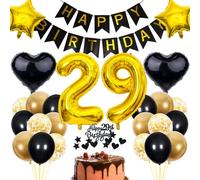 Decoración 29 Cumpleaños Oro Negro - Pastel Hombre Mujer 29 Años - Fiesta