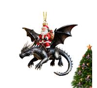 Decoración 2D con forma de dragón a caballo de Santa Claus - Adorno del árbol de Navidad, figura mítica para colgar para las vacaciones, exhibición festiva estacional de invierno, accesorio de c