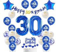 Decoración 30 años cumpleaños hombre, banderola azul 30 años cumpleaños guirnalda decoración 30 cumpleaños hombre globos de oro cumpleaños decoración de la torta 30 años cumpleaños 30 años hombre